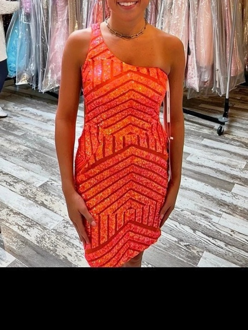 PromGirl One-Shoulder Short Sequin Prom Dress Orange